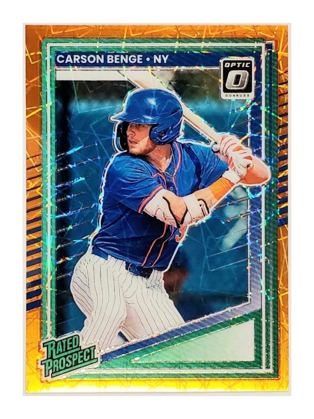 CARSON BENGE ROOKIE ORANGE VELOCITY RATED PROSPECT 2025 DONRUSS OPTIC #158, METS